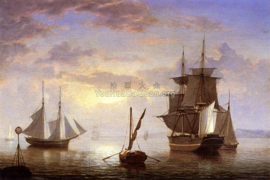 Ships in a Harbor, Sunrise - 菲茨·休·莱恩